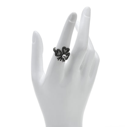 Gucci Sterling Silver Glass Pearl Heart Ribbon Ring 55 7.25 2 of 8