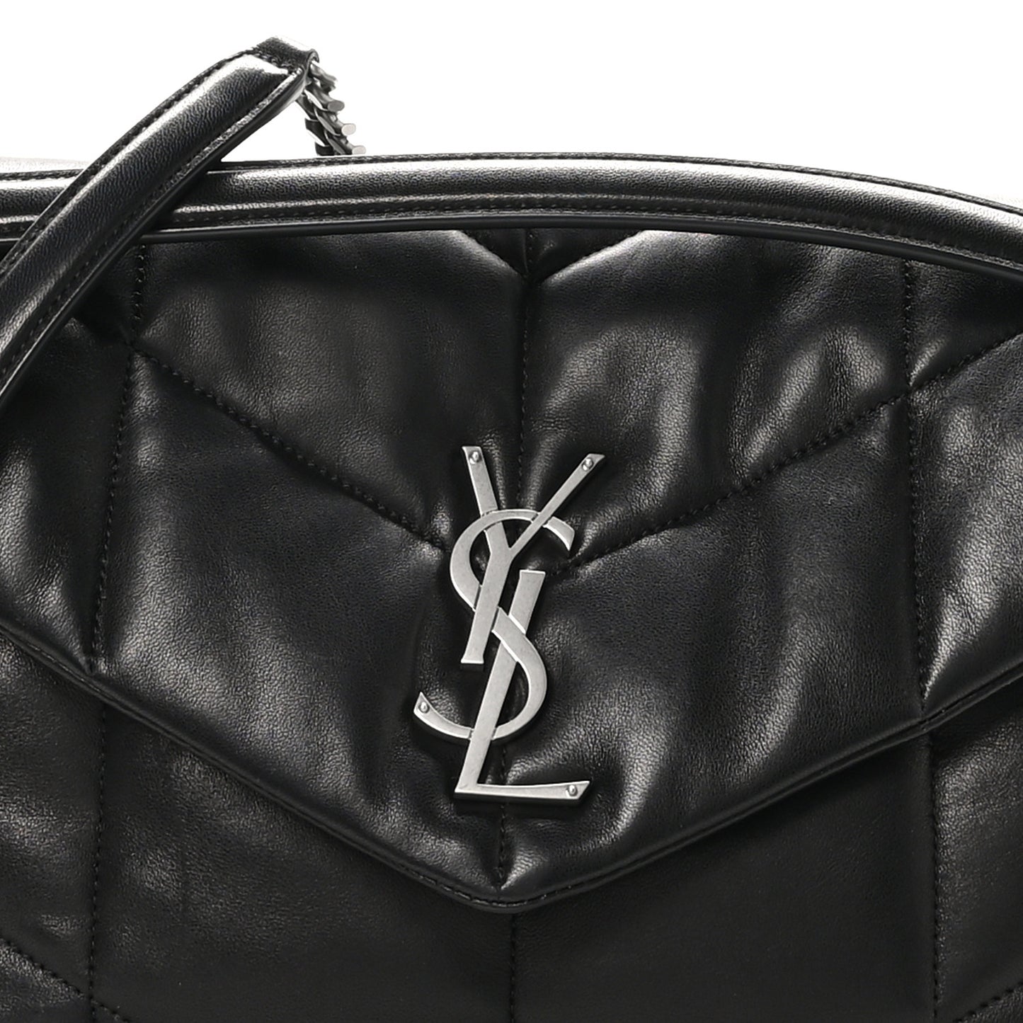 Lambskin Quilted Medium Loulou Puffer Monogram Chain Satchel Black