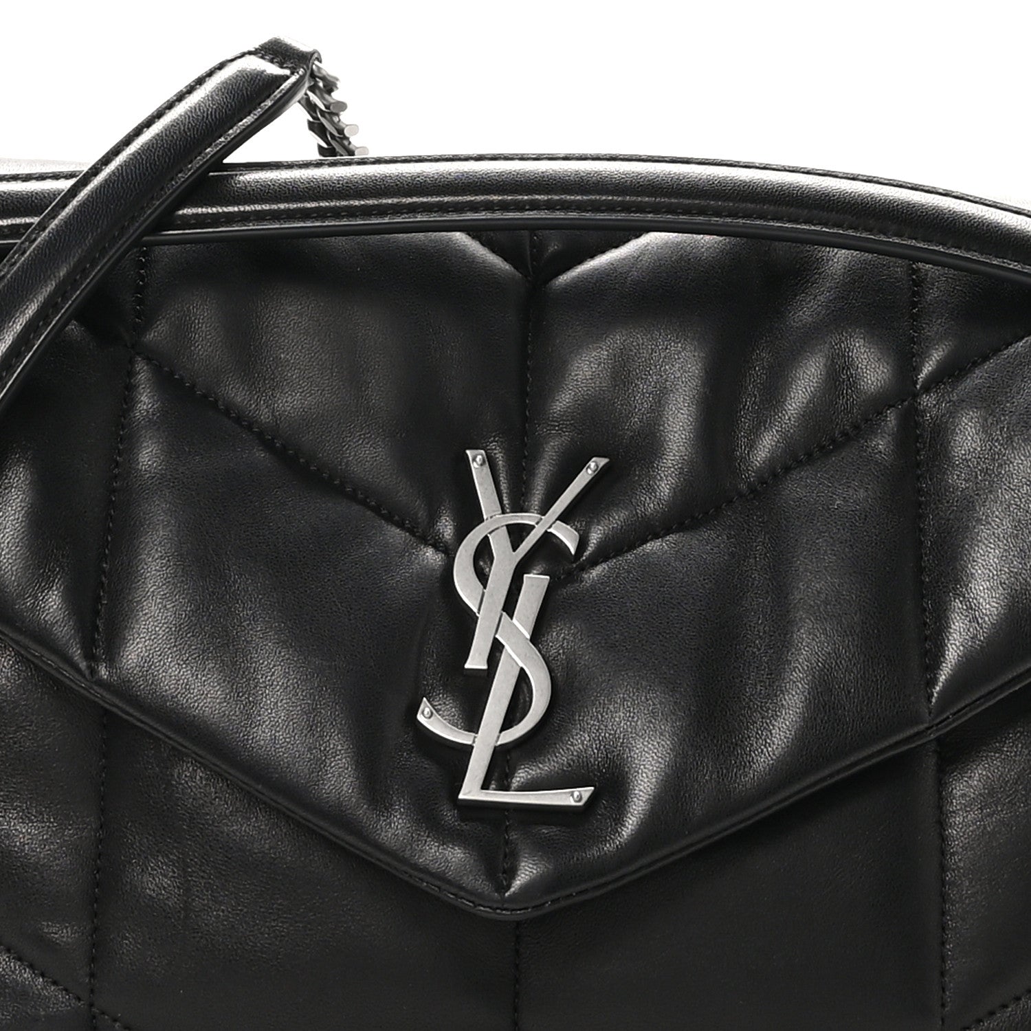 Saint Laurent Lambskin Quilted Medium Loulou Puffer Monogram Chain Satchel Black 8 of 11