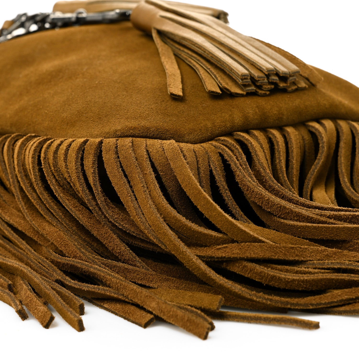 Saint Laurent Suede Fringe Flat Anita Crossbody Bag Camel 9 of 10