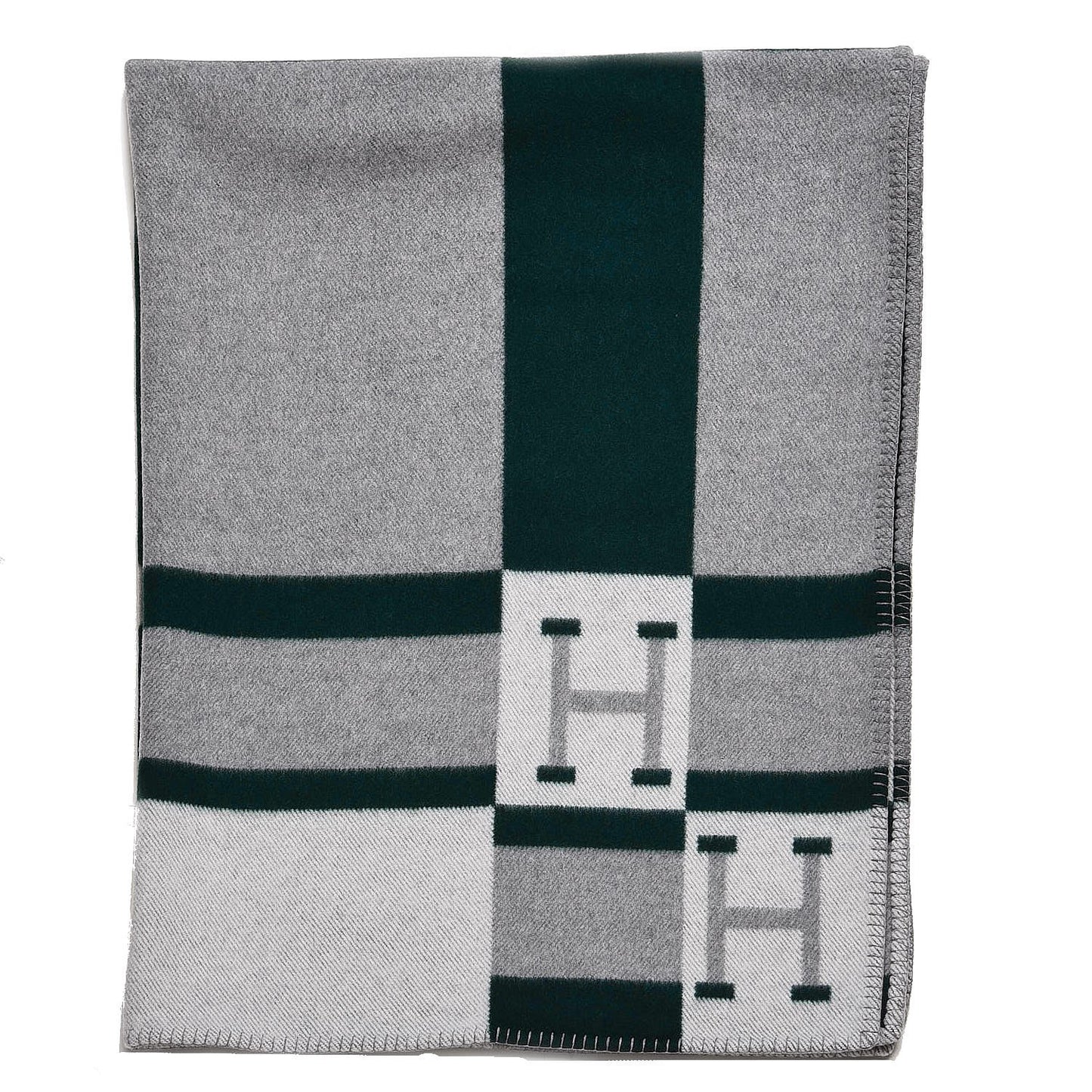 Wool Cashmere Avalon Bayadere Blanket Gris Vert Anglais