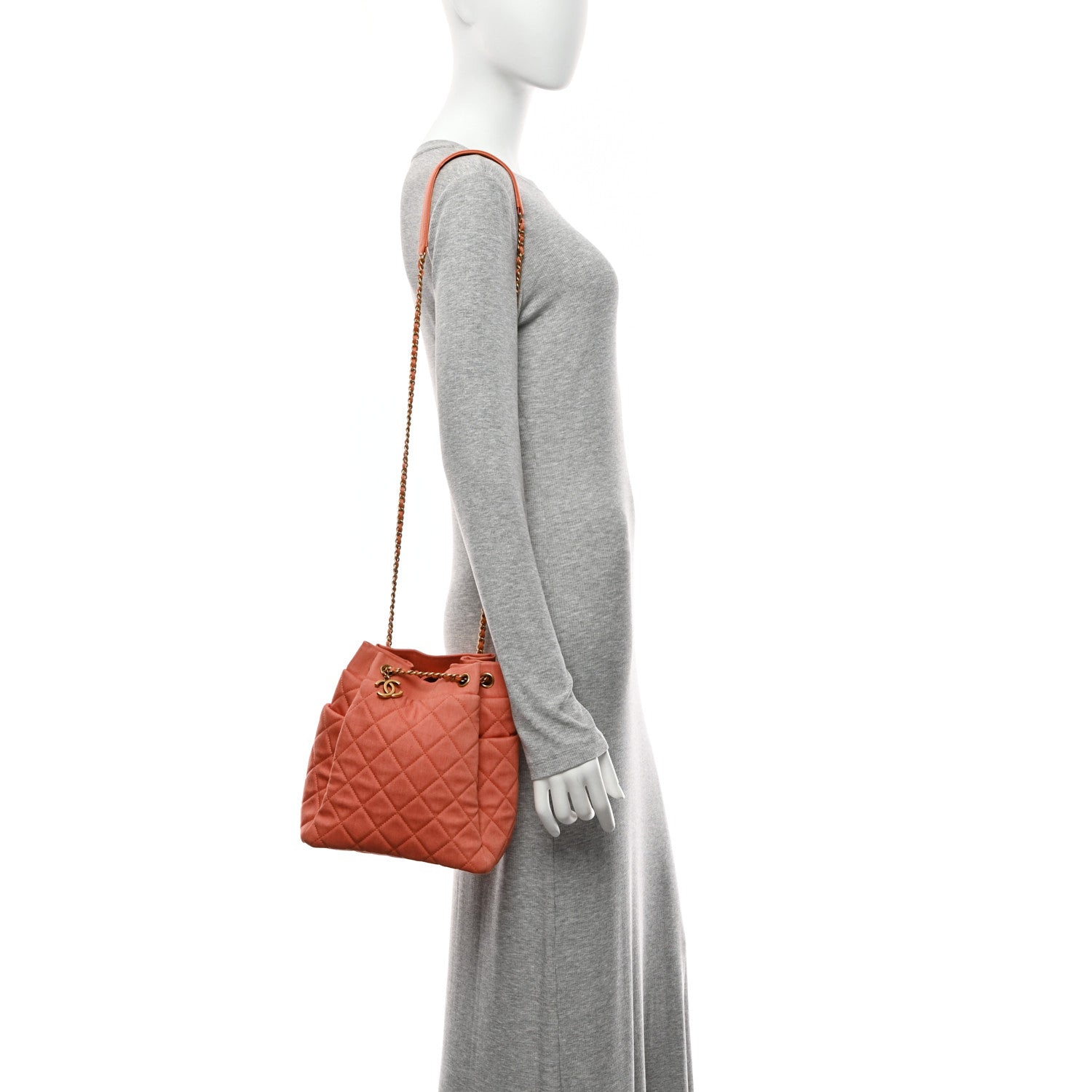 Chanel Washed Denim Quilted Small Urban Spirit Drawstring Bag Orange 2 of 10