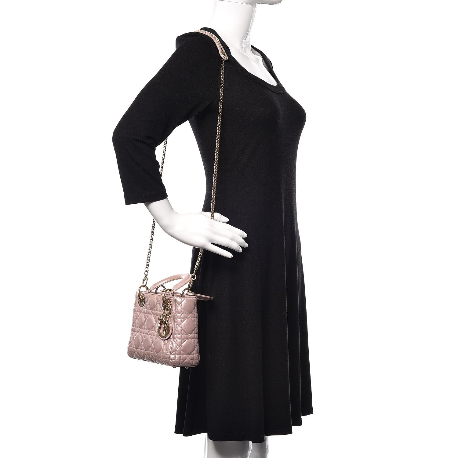 Christian Dior Metallic Lambskin Cannage Mini Lady Dior Lotus 2 of 16