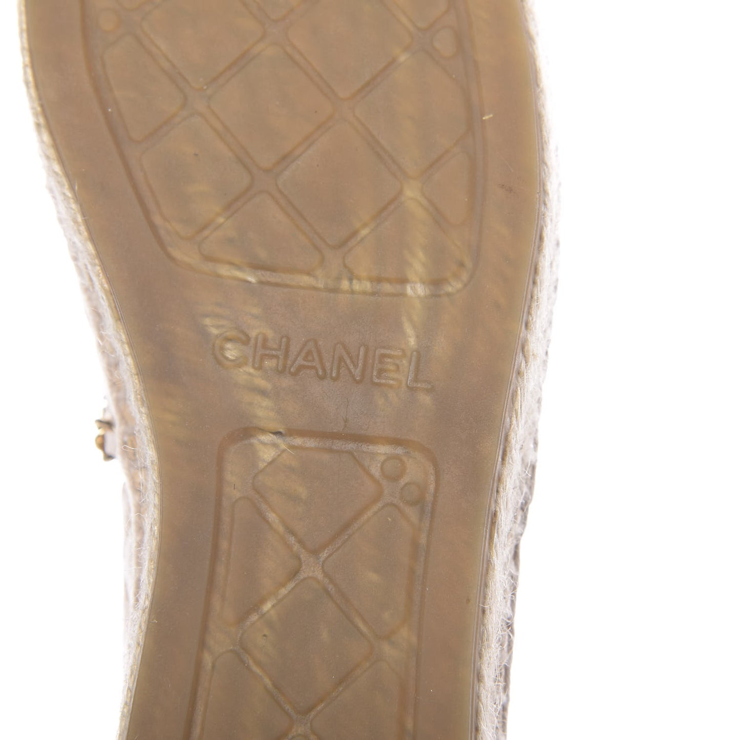 Lambskin Grosgrain Quilted CC Chain Espadrilles 39 Beige Black
