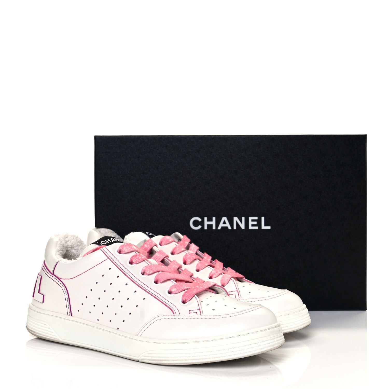 Chanel Calfskin Womens Logo Sneakers 41 White Pink 9 of 9