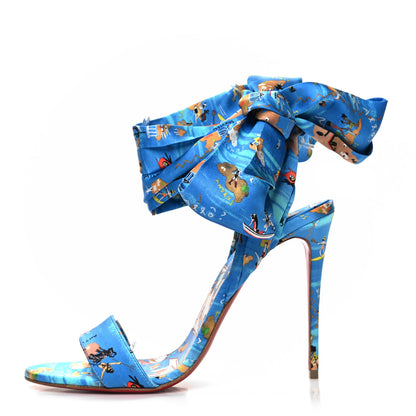 Christian Louboutin Crepe Satin Greekaba Du Desert 100 Sandal 39 Blue Multicolor 1 of 8