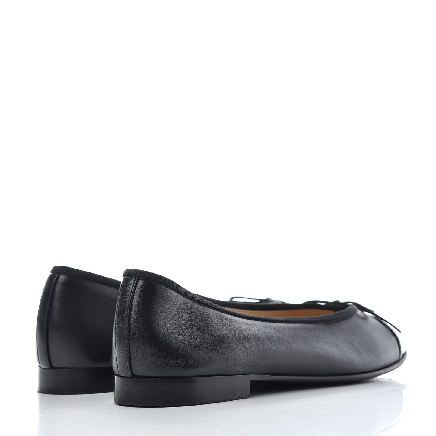 Lambskin Patent Cap Toe Ballerina Flats 37 Black