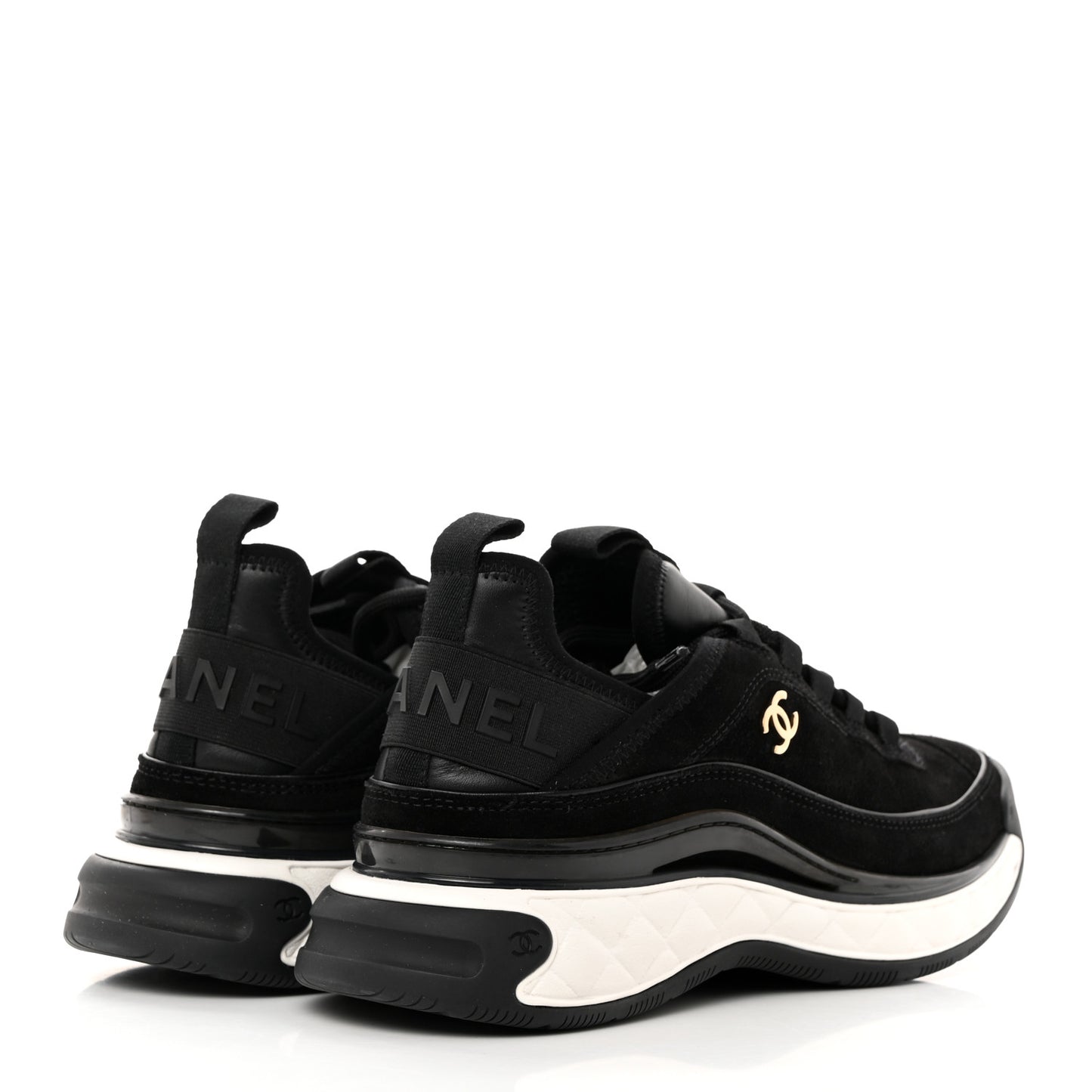 Suede Calfskin Nylon Grosgrain CC Sneakers 37.5 Black