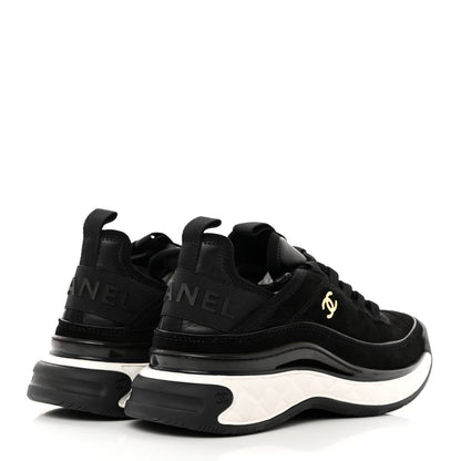 Chanel Suede Calfskin Nylon Grosgrain CC Sneakers 37.5 Black 4 of 9