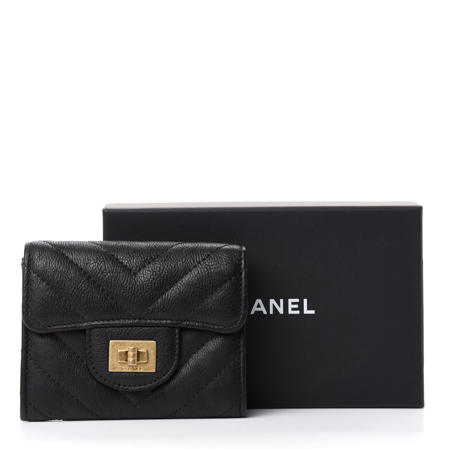 Crumpled Calfskin Chevron Quilted Reissue Card Holder Black