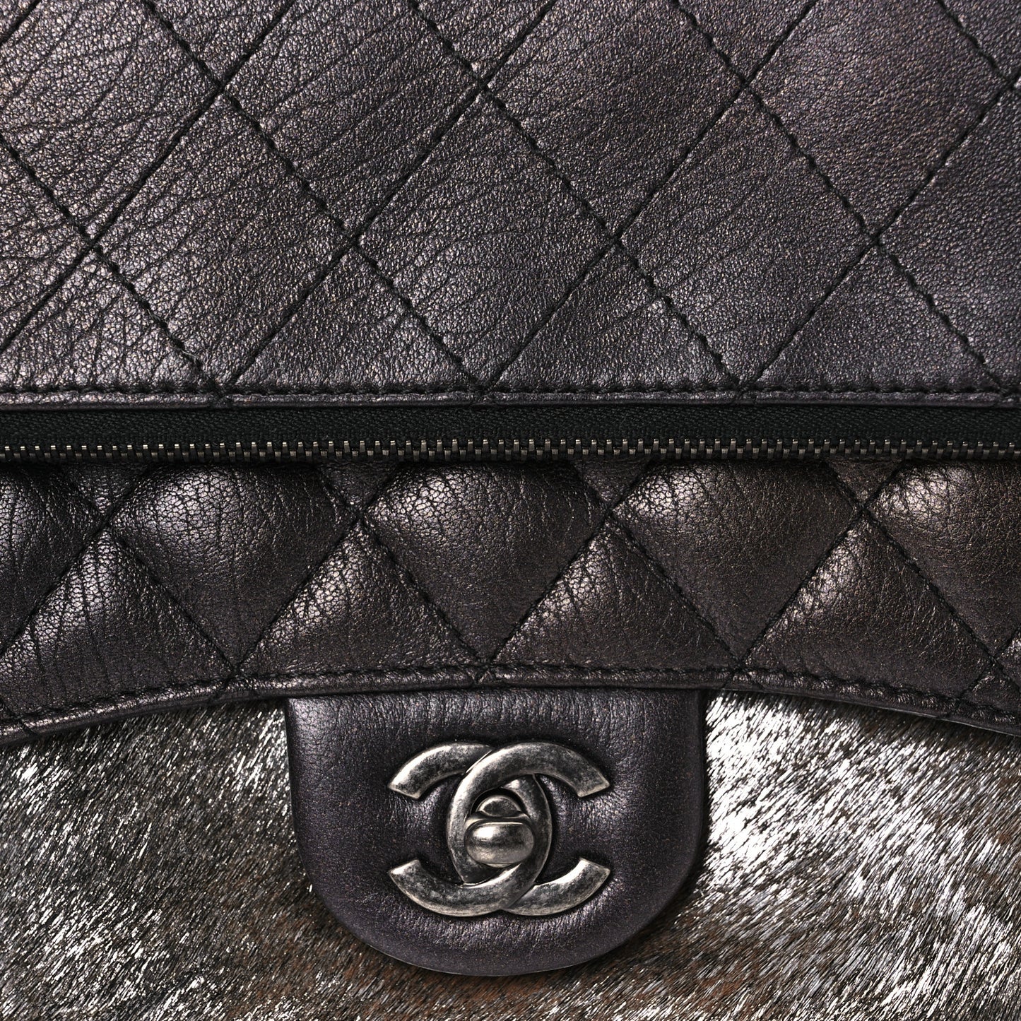 Metallic Lambskin Pony Hair Quilted Multi Bag Bronze