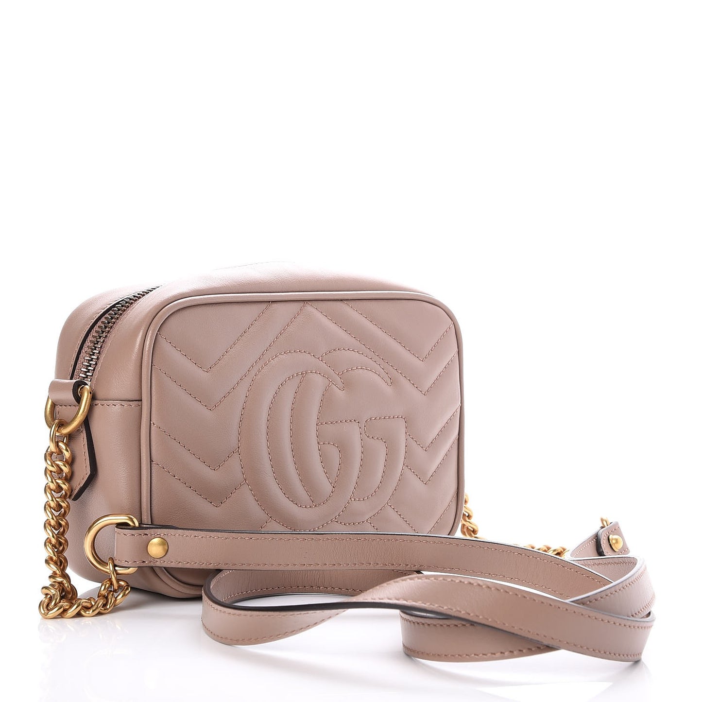 Calfskin Matelasse Mini GG Marmont Chain Shoulder Bag Nude