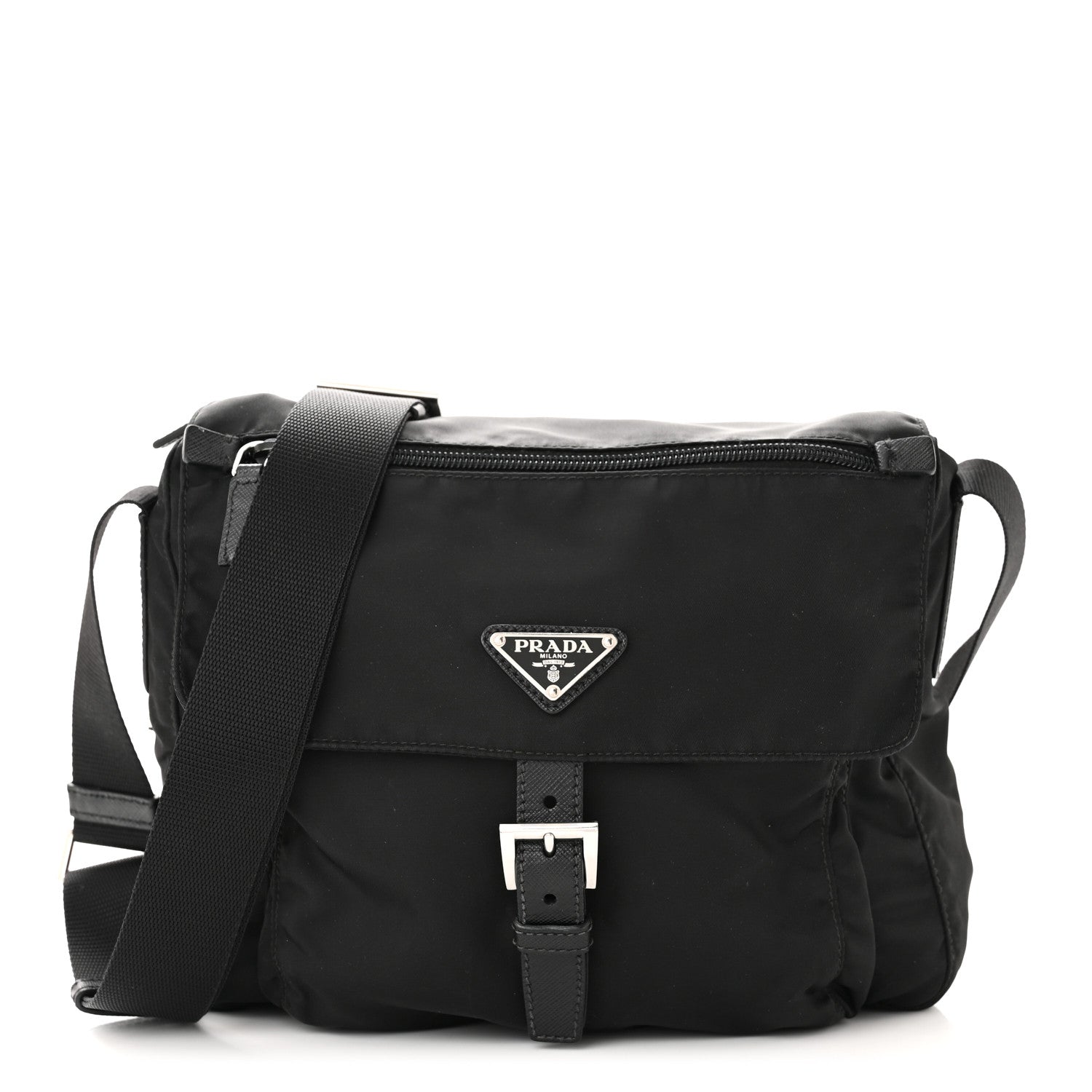 Prada Tessuto Nylon Saffiano Small Vela Messenger Black 1 of 14