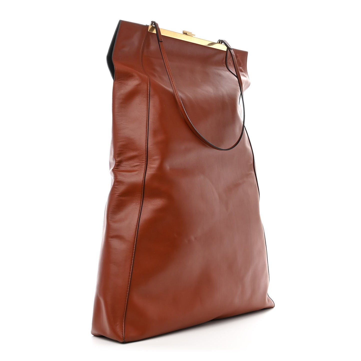 Calfskin Vertical Clasp Cabas Marron Terracotta