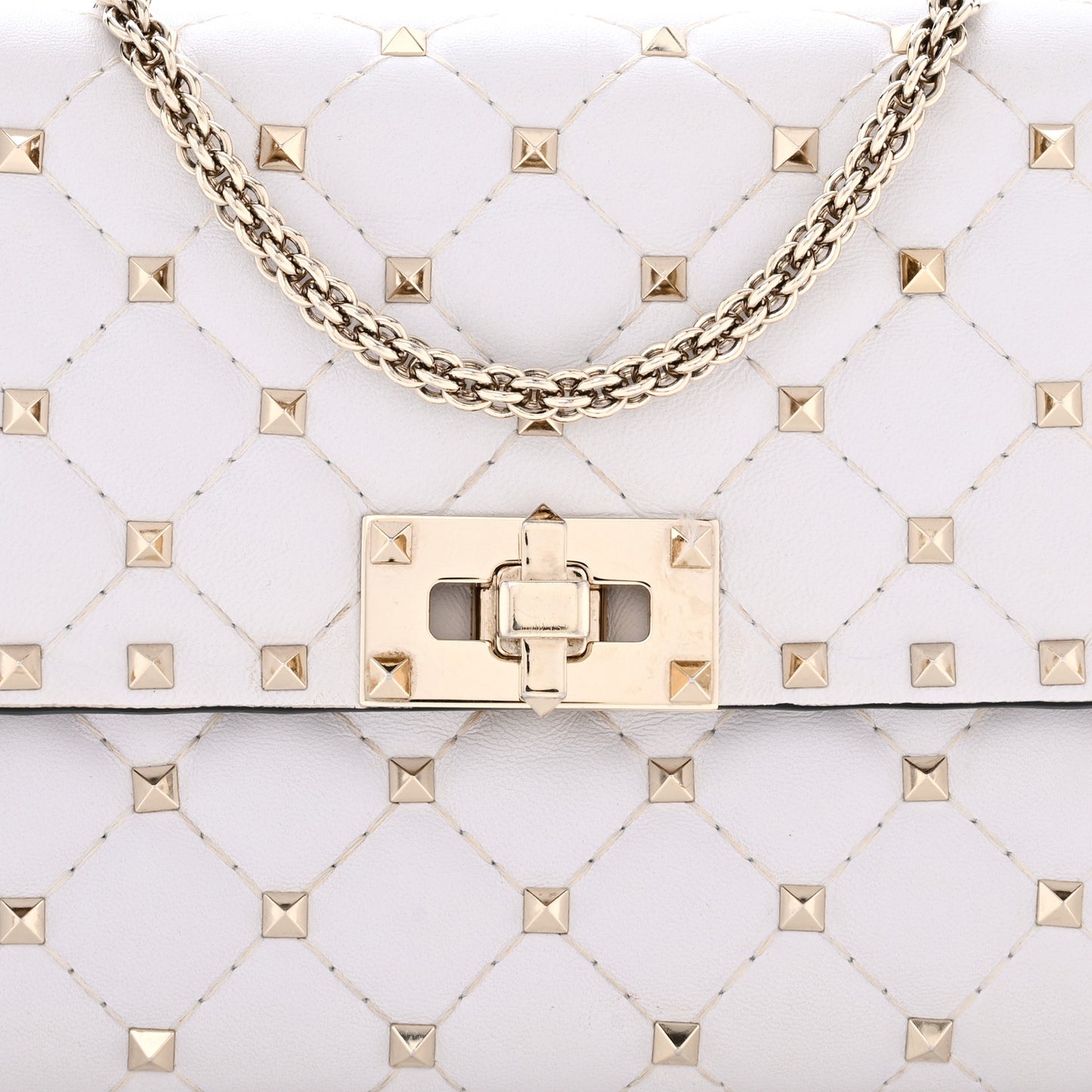 Nappa Rockstud Spike Wallet On Chain Optic White