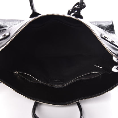 Saint Laurent Cracked Shiny Calfskin Souple 36H Sac De Jour Duffle Black 5 of 11