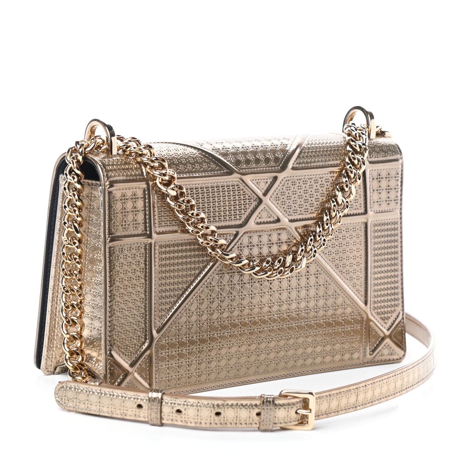 Christian Dior Metallic Patent Micro-Cannage Medium Diorama Flap Bag Gold 3 of 8