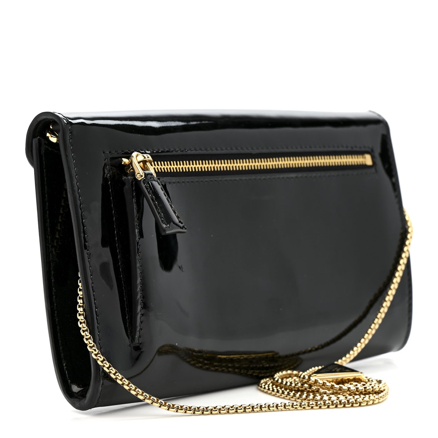 Vernice Metal Triangle Logo Clutch Black