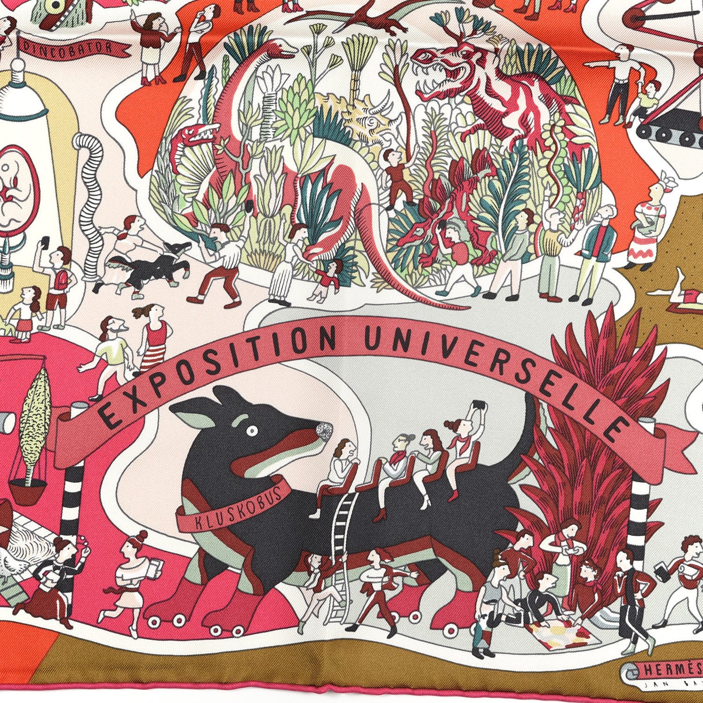 Silk Exposition Universell Scarf 90 Rose Vif Vert Rouge