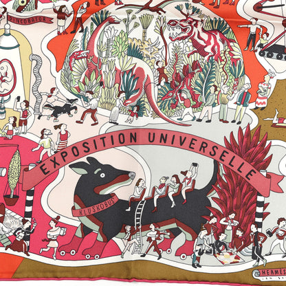 Hermes Silk Exposition Universell Scarf 90 Rose Vif Vert Rouge 2 of 4