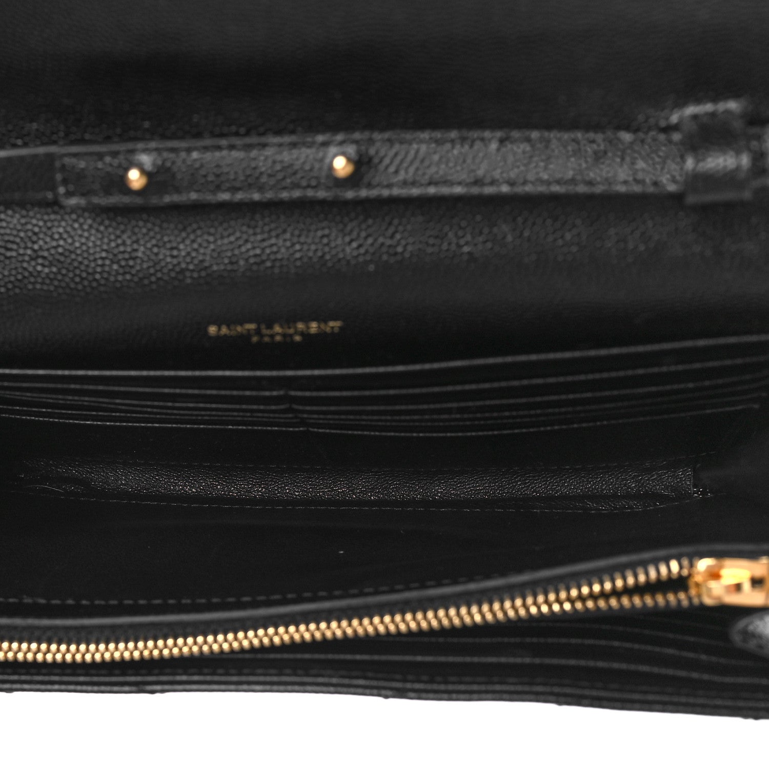 Saint Laurent Grain De Poudre Matelasse Chevron Monogram Chain Wallet Black 5 of 8