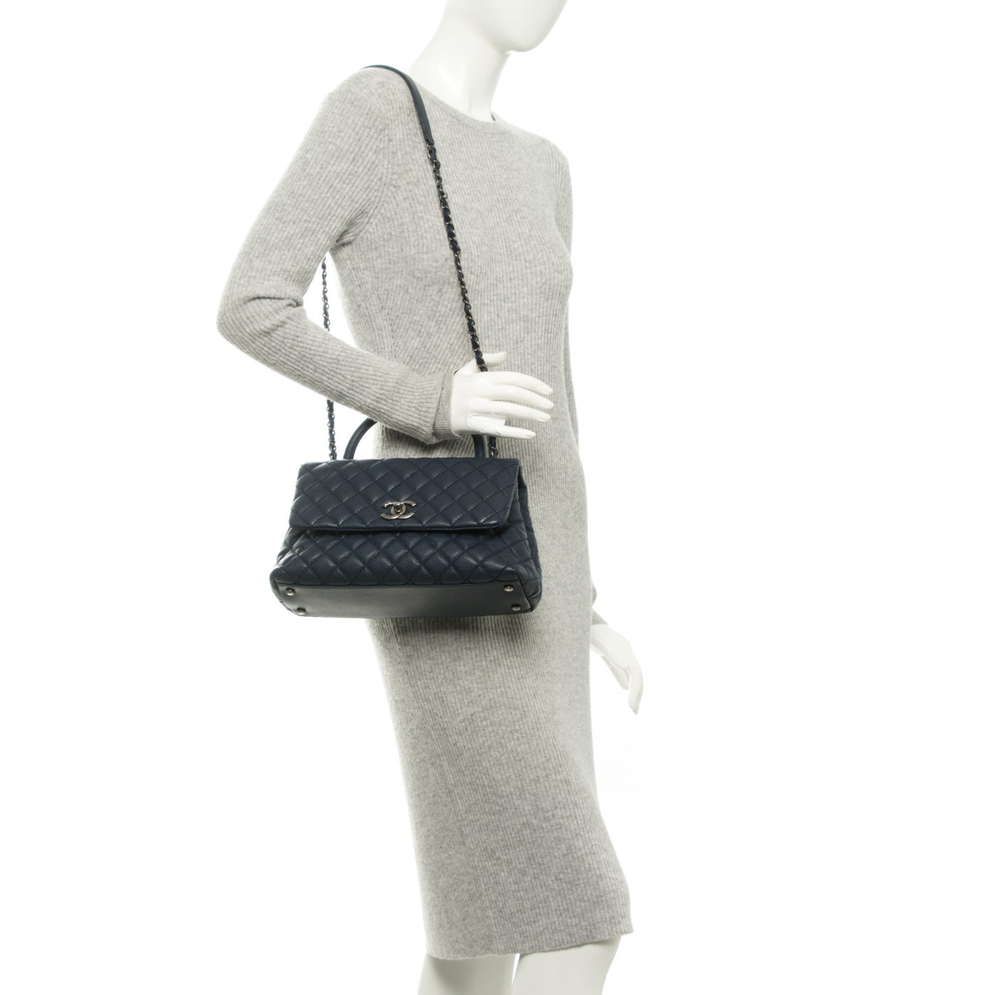 Caviar Quilted Small Coco Handle Flap Navy