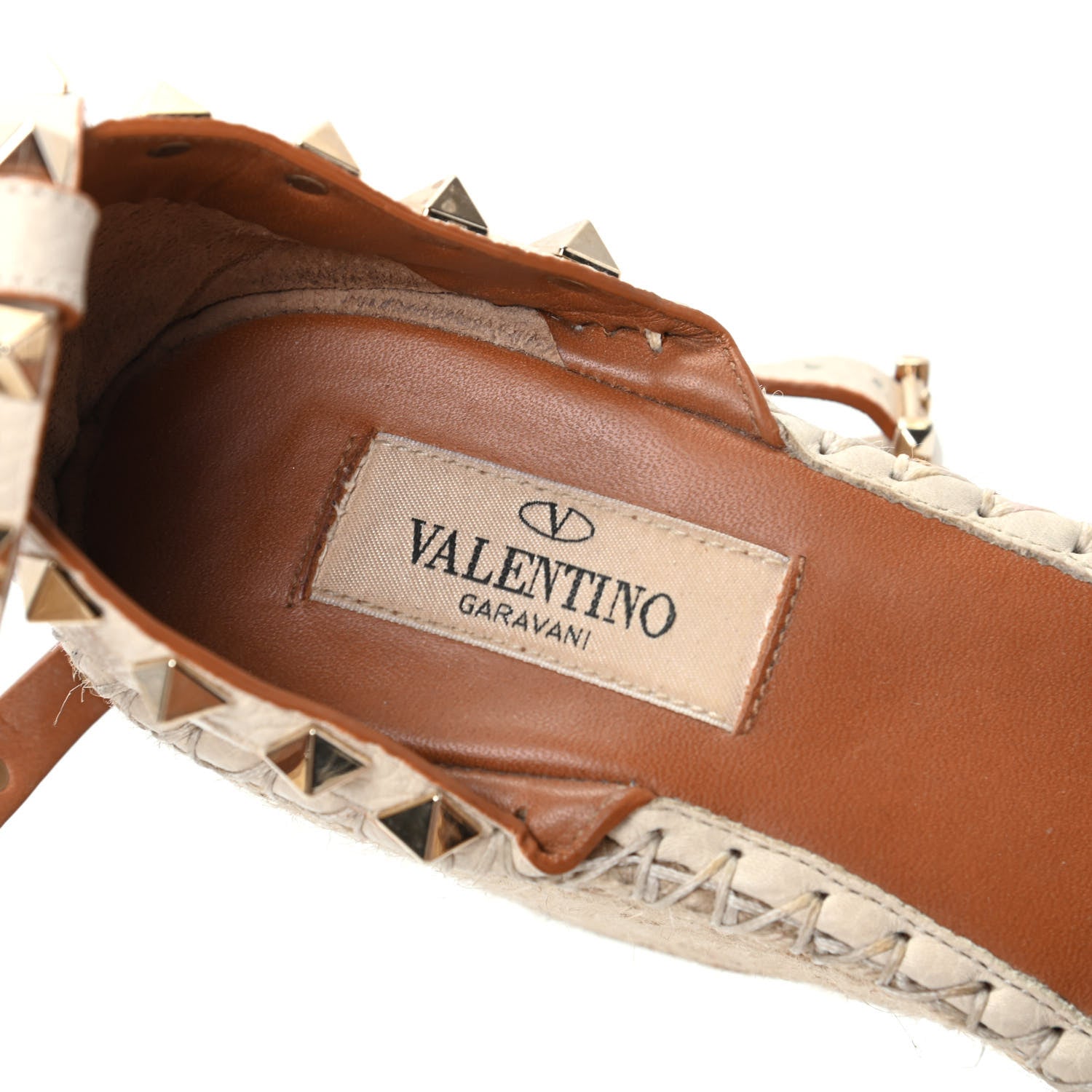Valentino Garavani Grained Calfskin Rockstud Ankle Wrap Espadrille 15/85mm Wedges 37 Light Ivory 6 of 9