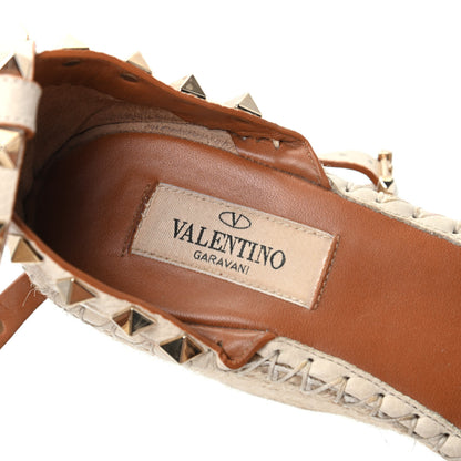 Valentino Garavani Grained Calfskin Rockstud Ankle Wrap Espadrille 15/85mm Wedges 37 Light Ivory 6 of 9