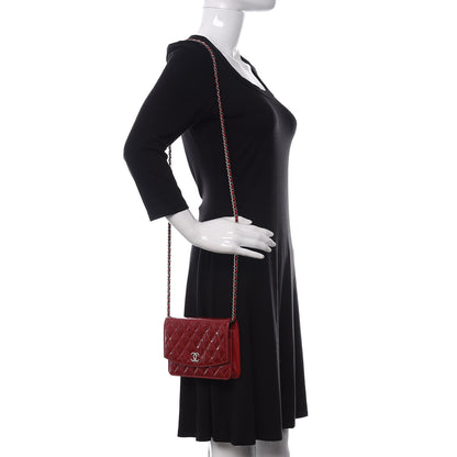 Chanel Patent Quilted Brilliant Wallet On Chain WOC Red 2 of 11