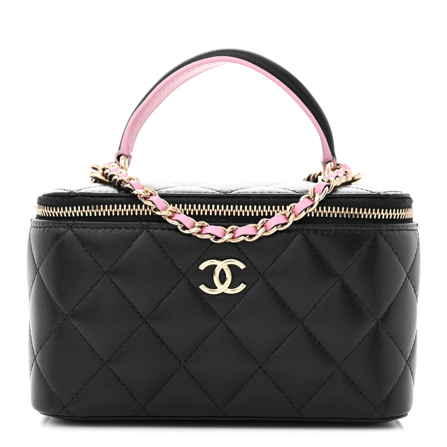 Chanel Lambskin Quilted Small Top Handle Vanity Case With Chain Black Lilac 1 of 15