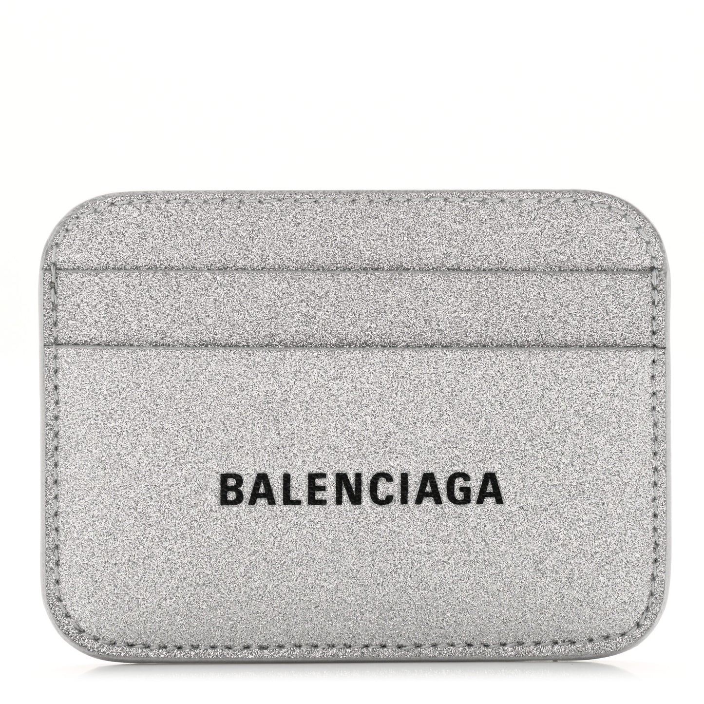 Glitter Calfskin Logo Cash Rounded Card Holder Silver Black