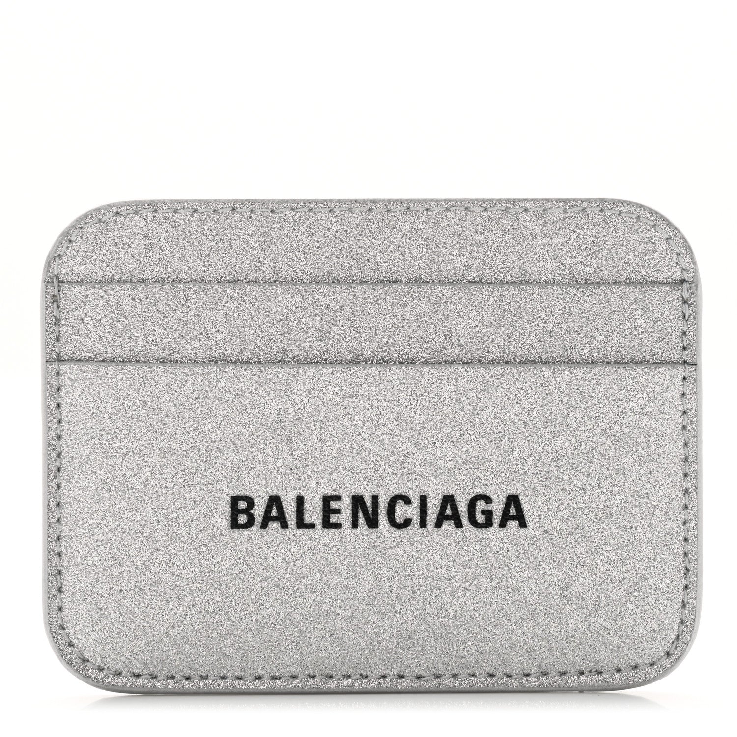 Balenciaga Glitter Calfskin Logo Cash Rounded Card Holder Silver Black 1 of 7