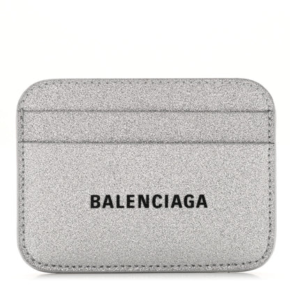 Balenciaga Glitter Calfskin Logo Cash Rounded Card Holder Silver Black 1 of 7