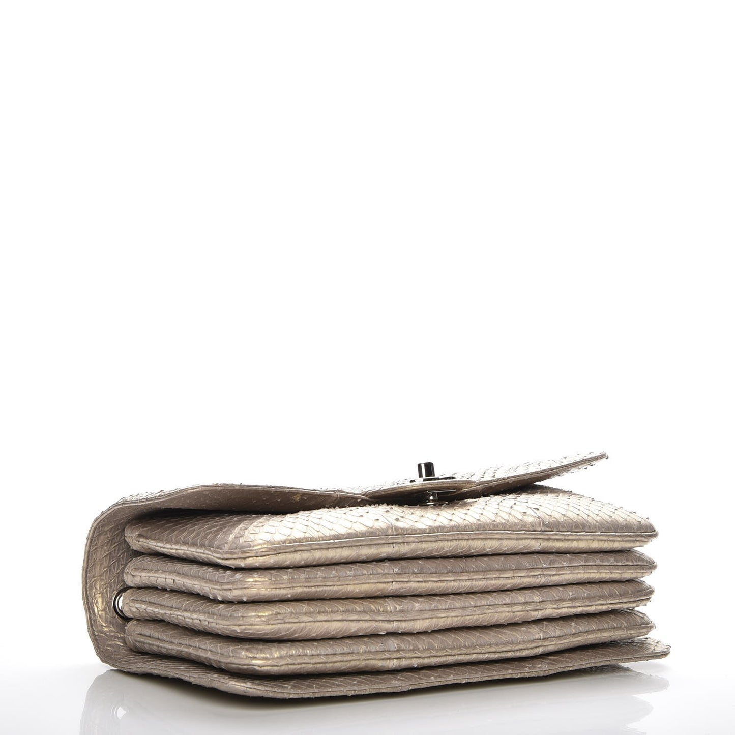 Iridescent Python Quilted Medium Clam Pocket Flap Gold