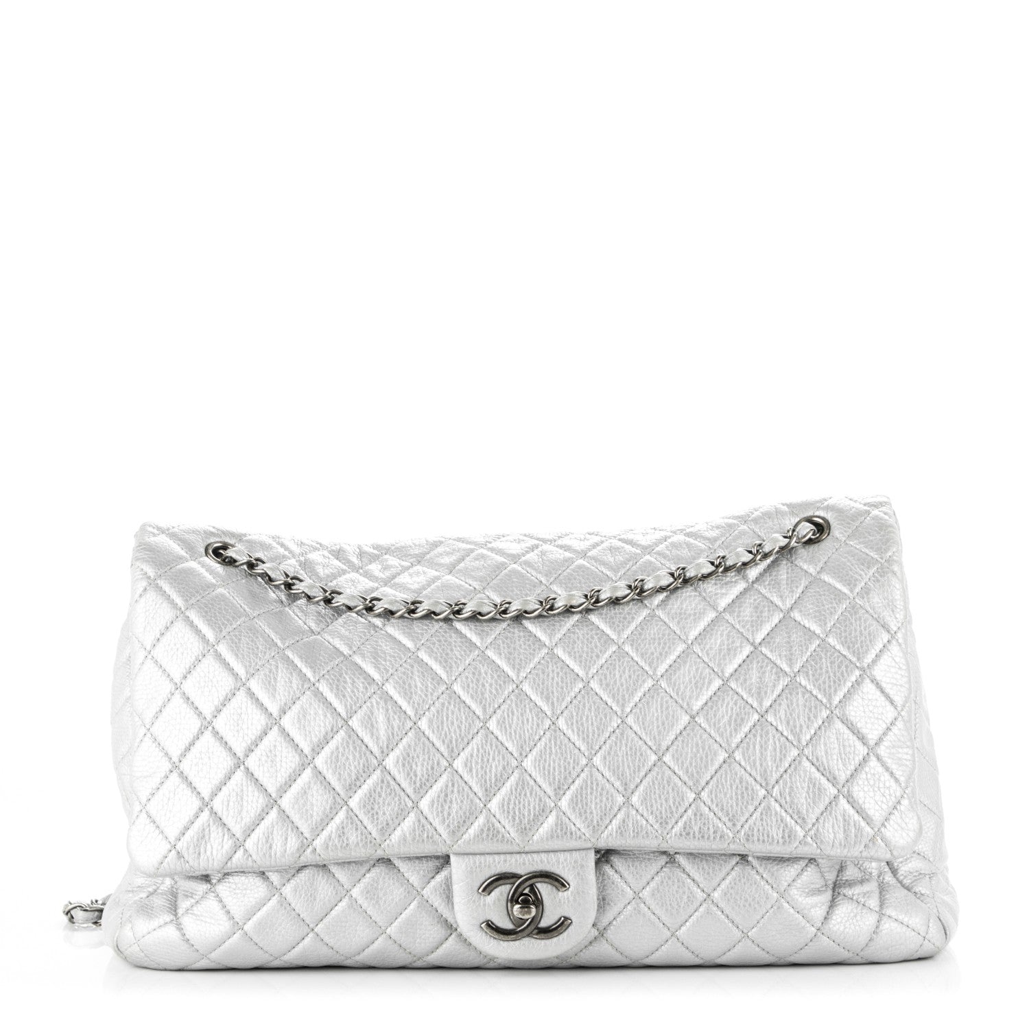 Chanel Metallic Calfskin XXL Travel Flap Bag Silver 1 of 8
