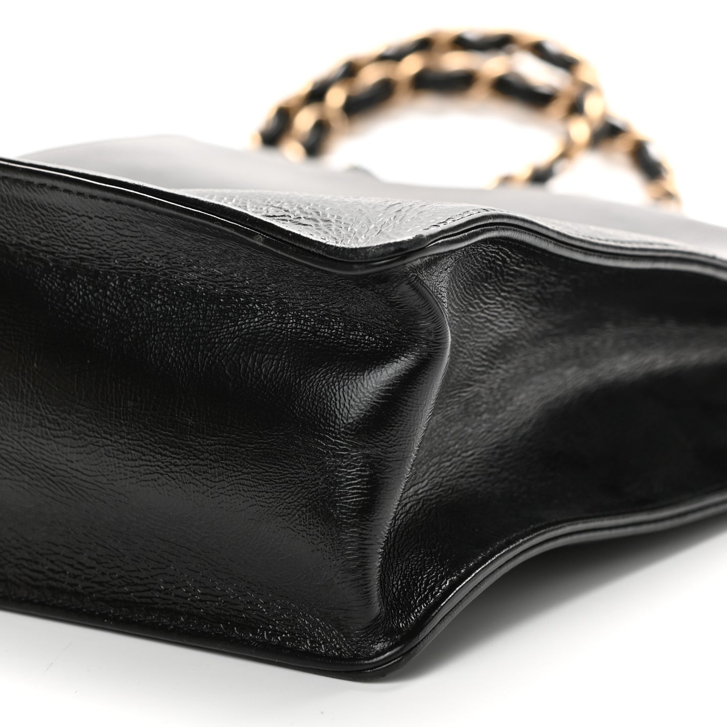 Shiny Aged Calfskin North South Shopping Bag Black
