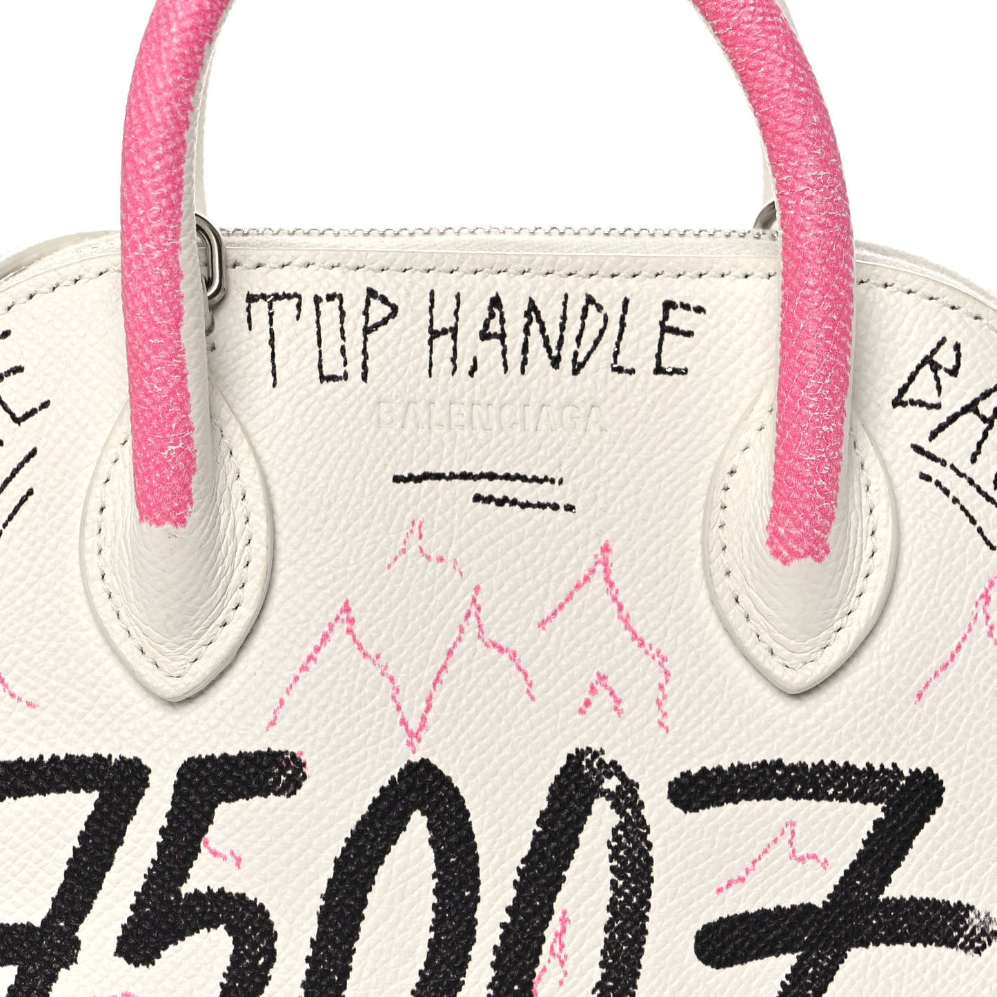 Grained Calfskin Graffiti Print XXS Ville Top Handle Bag White