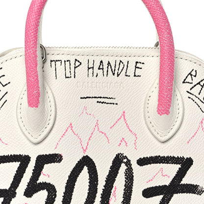 Balenciaga Grained Calfskin Graffiti Print XXS Ville Top Handle Bag White 9 of 10