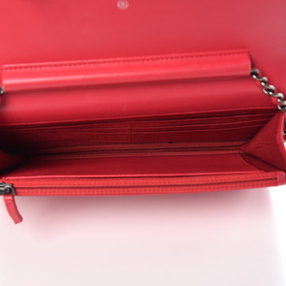 Chanel Lambskin Quilted Boy Wallet On Chain WOC Dark Pink 5 of 11