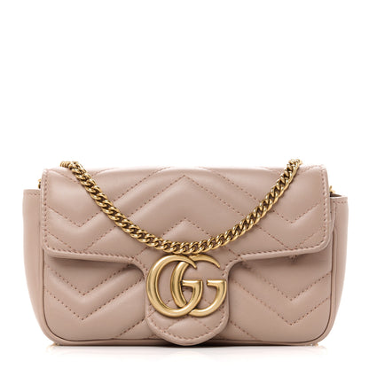 Gucci Calfskin Matelasse Super Mini GG Marmont Shoulder Bag Porcelain Rose 1 of 10
