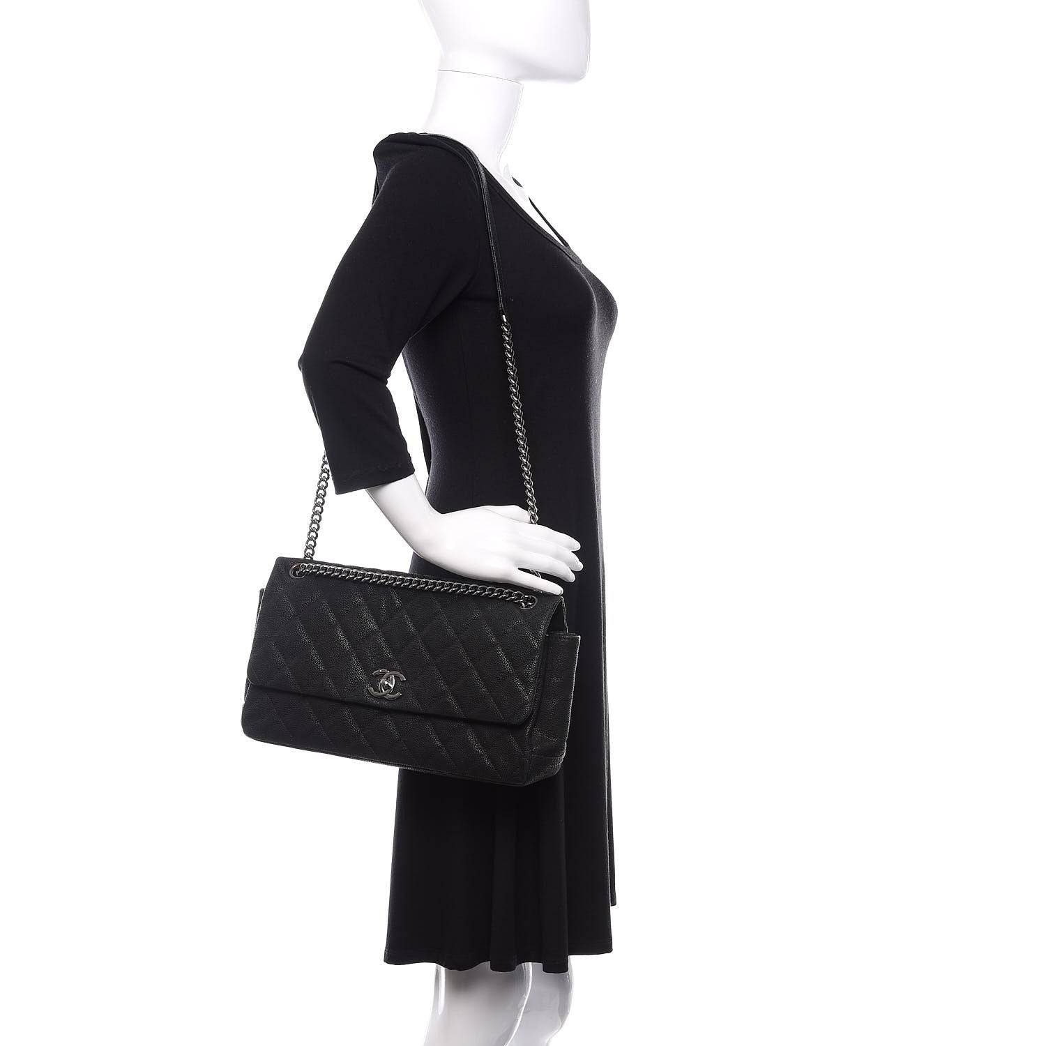 Chanel Iridescent Caviar Quilted Medium Lady Pearly Flap Black 2 of 16