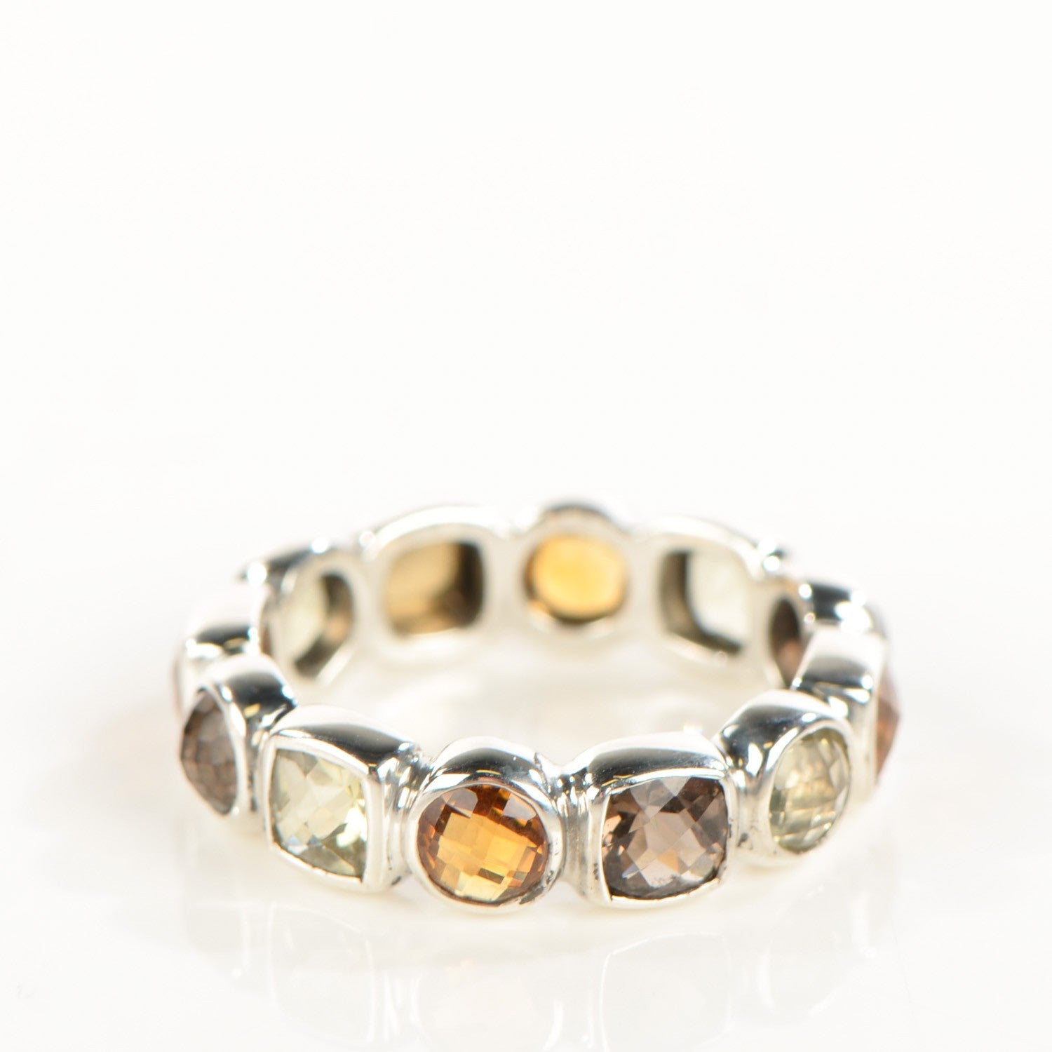 David Yurman Sterling Silver 18K Gold Prasiolite Citrine Smoky Quartz Eternity Ring 53 6.5 3 of 5