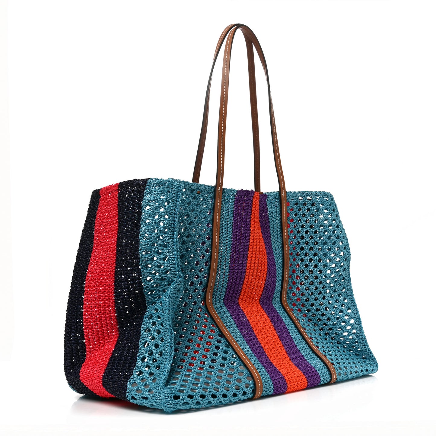Raffia Web Woven Interlocking G Tote Blue Multicolor