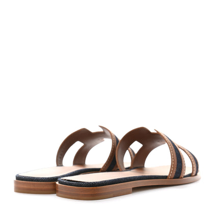 Hermes Calfskin Denim Oran Sandals 36.5 Bleu Brut Gold 4 of 9