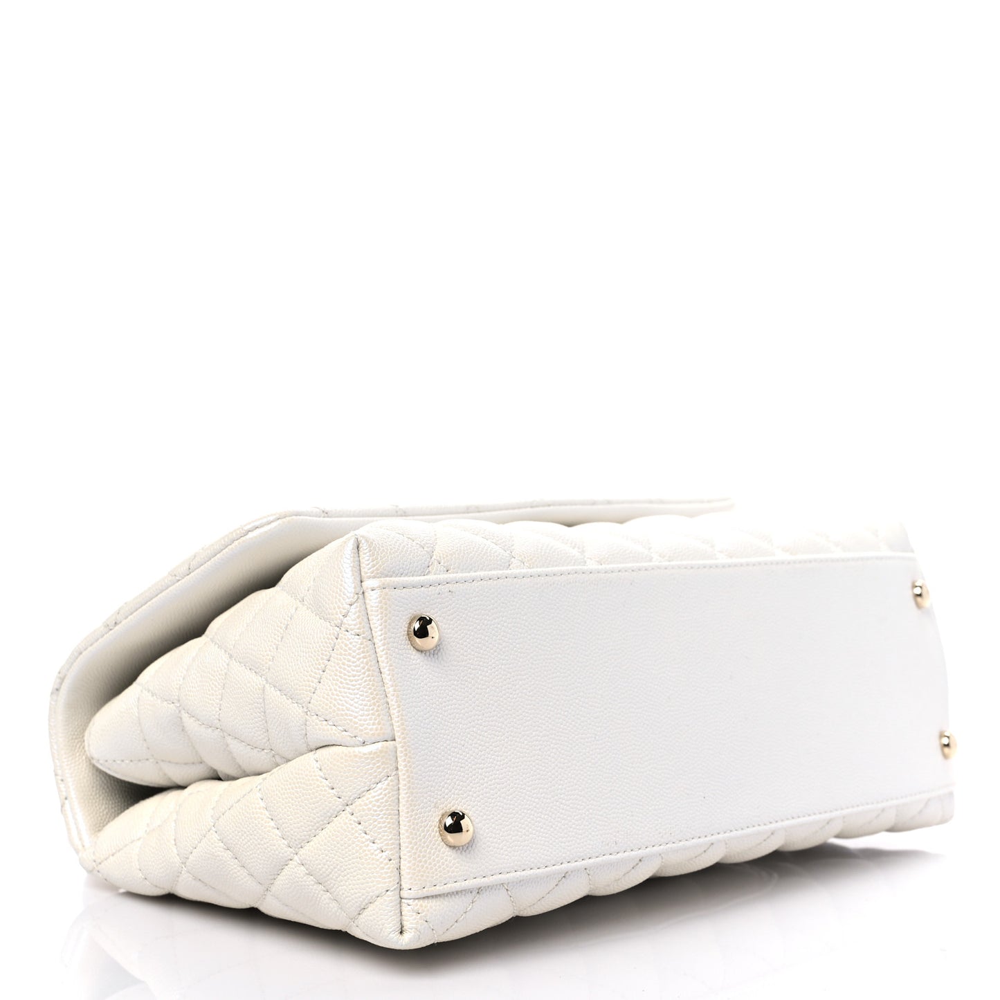 Iridescent Caviar Quilted Small Coco Handle Flap White