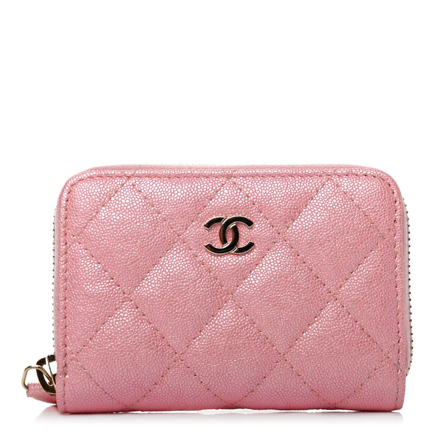 Iridescent Caviar Quilted Zip Coin Purse Pink
