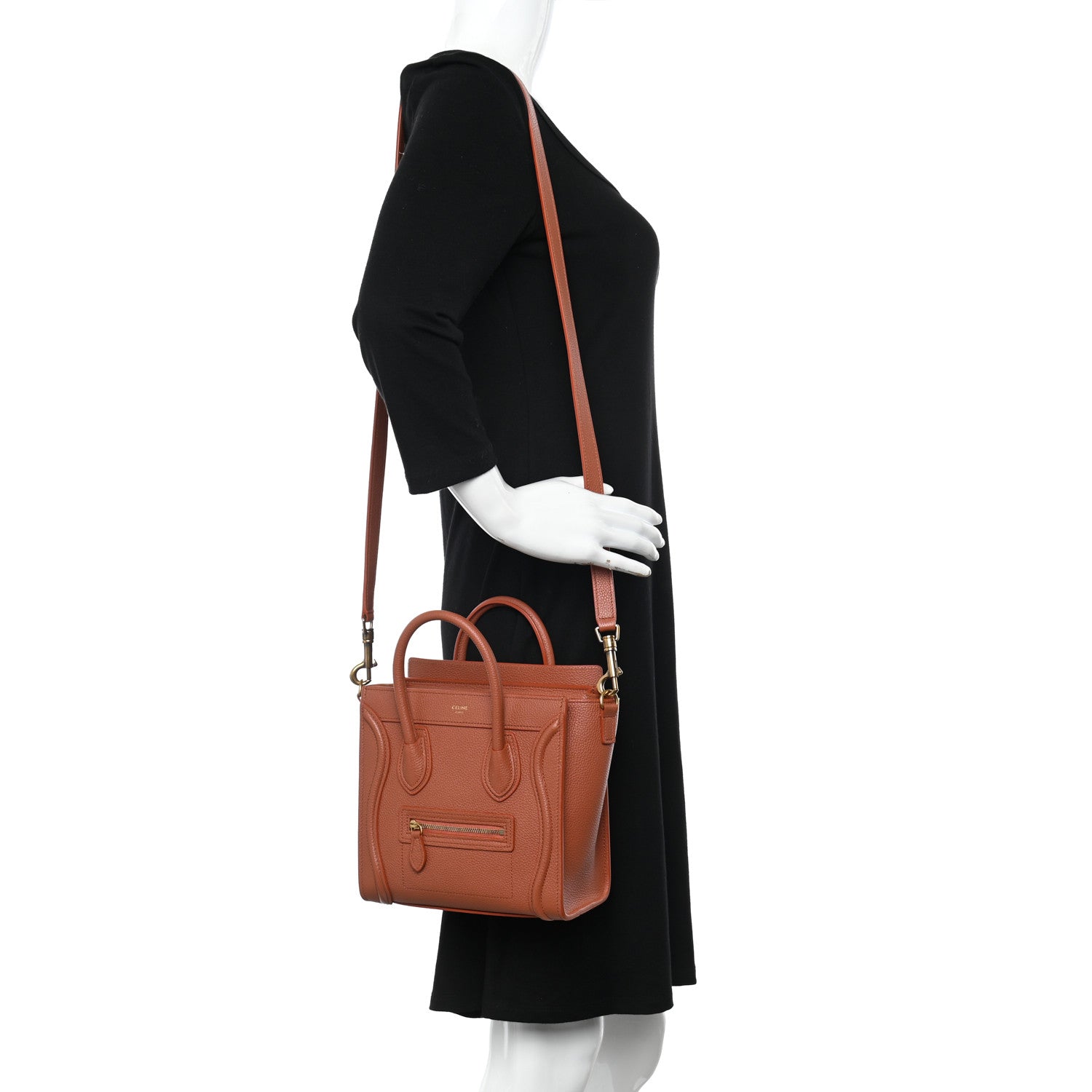 Celine Drummed Calfskin Nano Luggage Terracotta 2 of 12