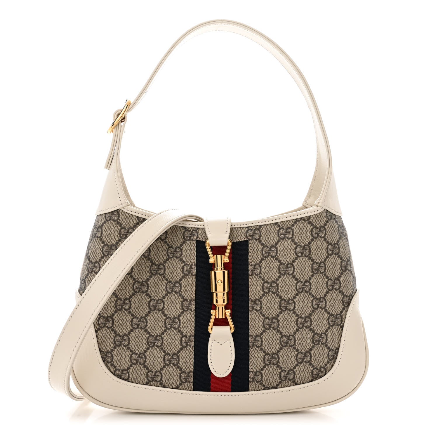 Gucci GG Supreme Monogram Azalea Calfskin Web Small Jackie 1961 Hobo Beige Ebony Mystic White 1 of 11