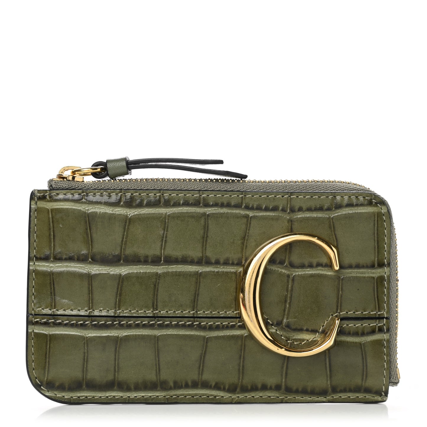 Crocodile Embossed Calfskin C Small Purse Misty Forest