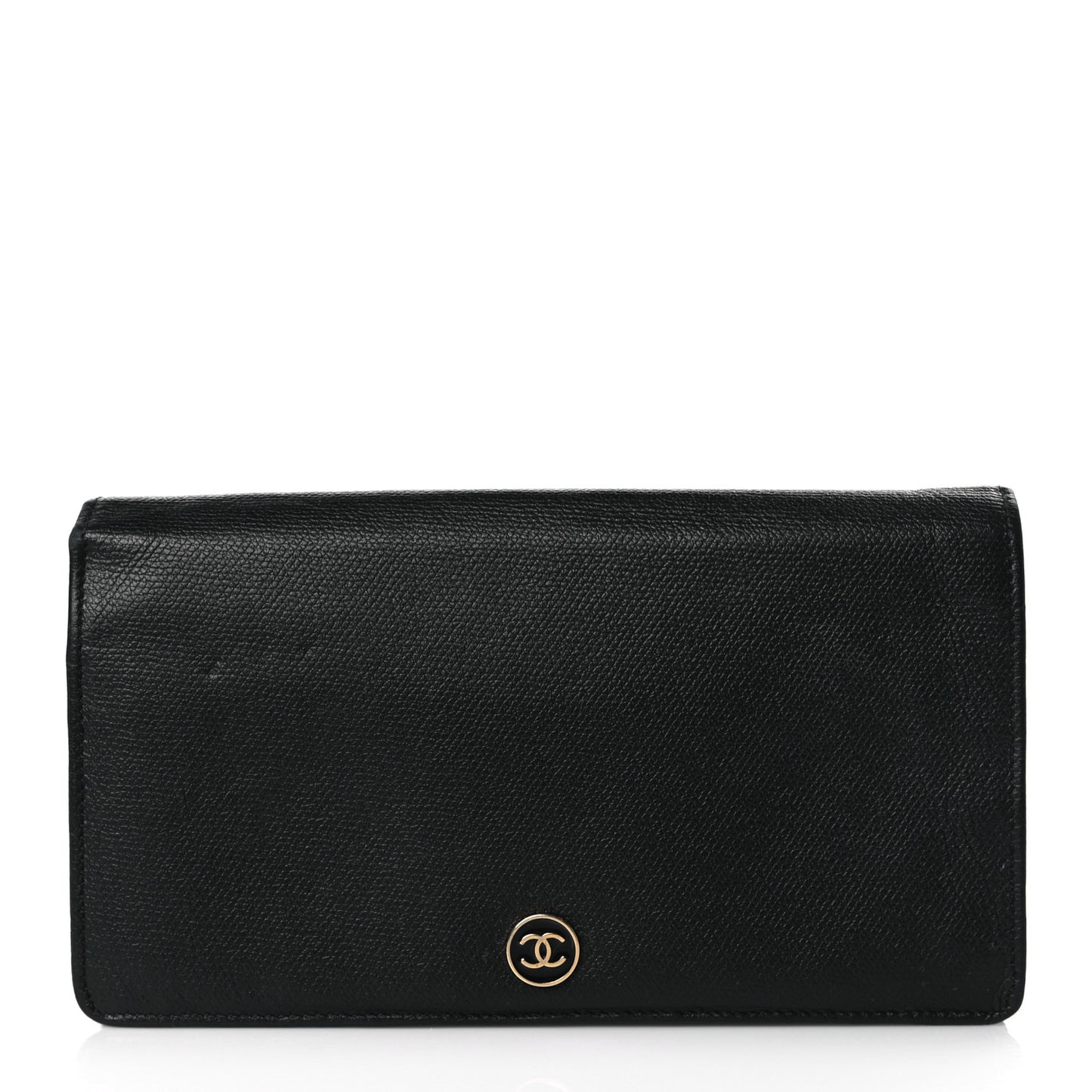 Grained Calfskin CC Button Yen Wallet Black
